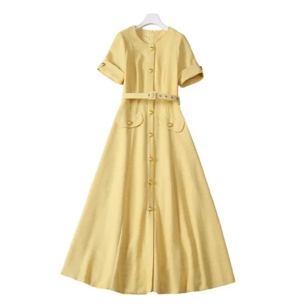 Elegant Yellow Button-Down midi Dress,Gorgeous dress